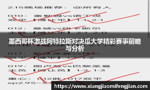 墨西哥杯激战阿特拉斯对决瓜大学精彩赛事前瞻与分析