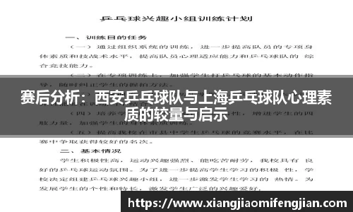 赛后分析:西安乒乓球队与上海乒乓球队心理素质的较量与启示